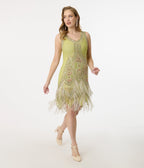 Unique Vintage 1920s Green & Silver Embroidered Somerset Flapper Dress - Unique Vintage - Womens, FLAPPER, SLEEVELESS BEADED