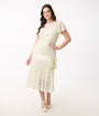 Unique Vintage 1920s Ivory Lace & Bow Flapper Dress
