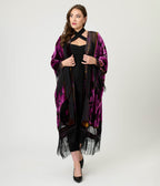 Unique Vintage 1920s Purple Velvet Burnout Mystical Icons Fringe Kimono - Unique Vintage - Womens, FLAPPER, COATS