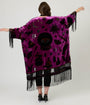Unique Vintage 1920s Purple Velvet Burnout Mystical Icons Fringe Kimono