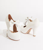 Unique Vintage 1920s White Bow Mary Jane Heels - Unique Vintage - Womens, SHOES, HEELS