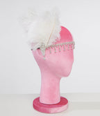 Unique Vintage 1920s White Feather & Silver Rhinestone Headband - Unique Vintage - Womens, ACCESSORIES, FLAPPER
