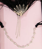 Unique Vintage 1920s White Rhinestone & Black Feather Flapper Headband - Unique Vintage - Womens, ACCESSORIES, FLAPPER