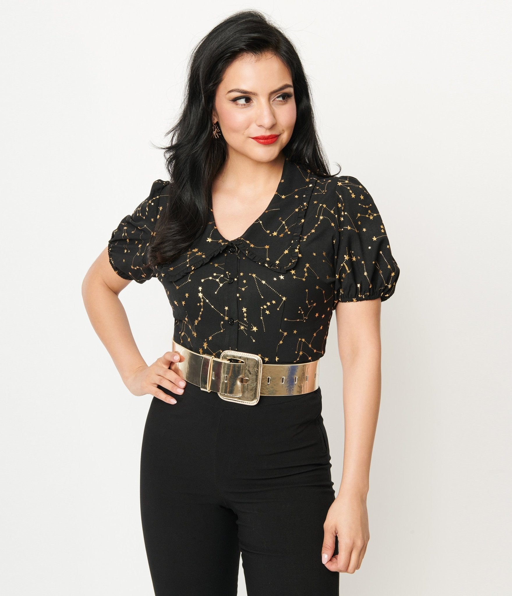The Honeymoon Collection: Vintage Italian Floral Collar Brown Blouse