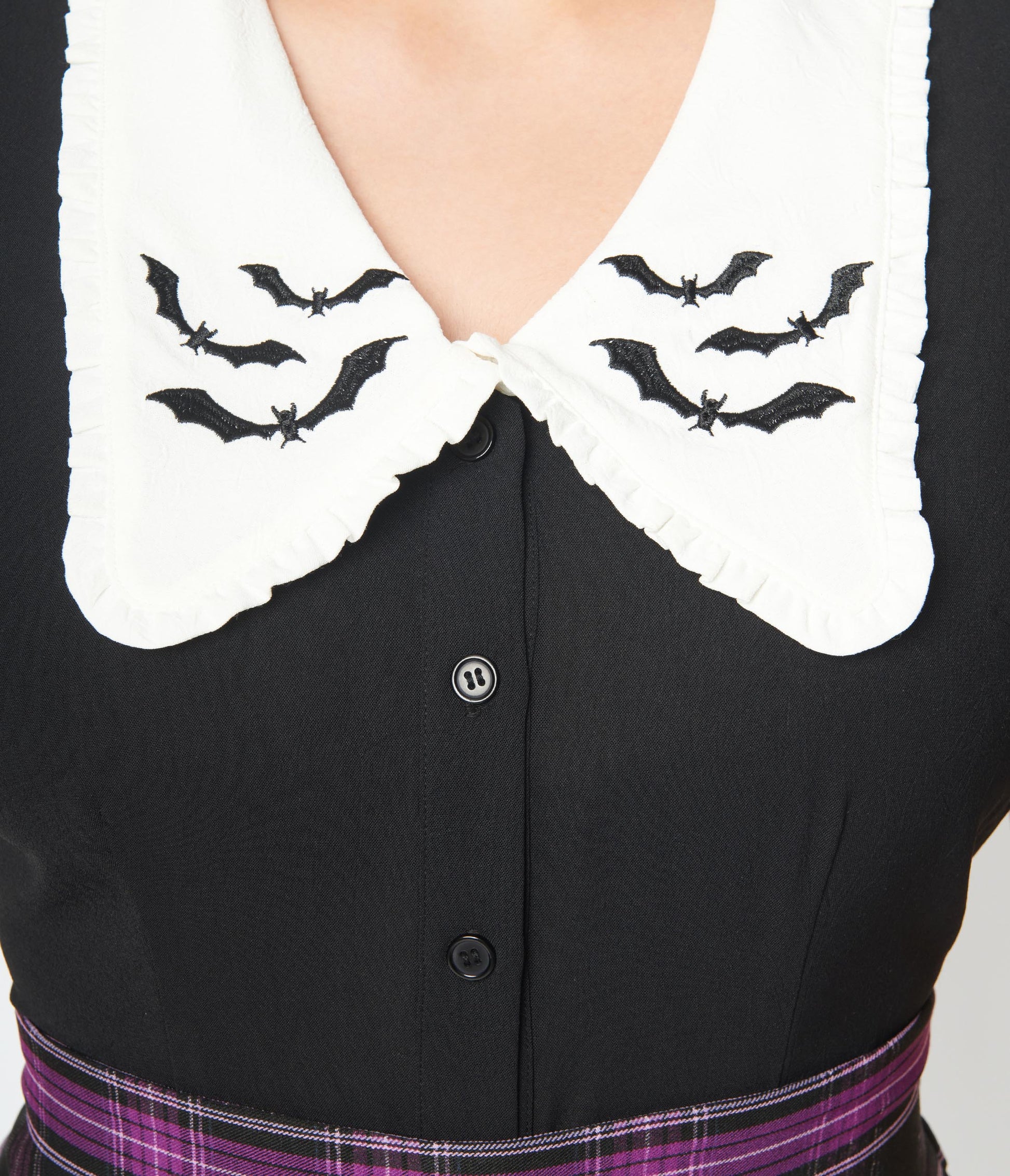 Unique Vintage 1930s Black & White Bat Embroidered Oversized Collar Blouse - Unique Vintage - Womens, HALLOWEEN, TOPS