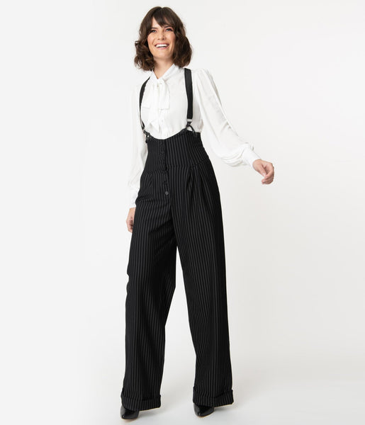 Unique Vintage Thelma High-Waisted Suspender Trousers for Women
