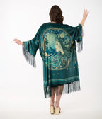 Unique Vintage 1930s Green Art Nouveau Fringe Kimono - Unique Vintage - Womens, TOPS, OUTERWEAR