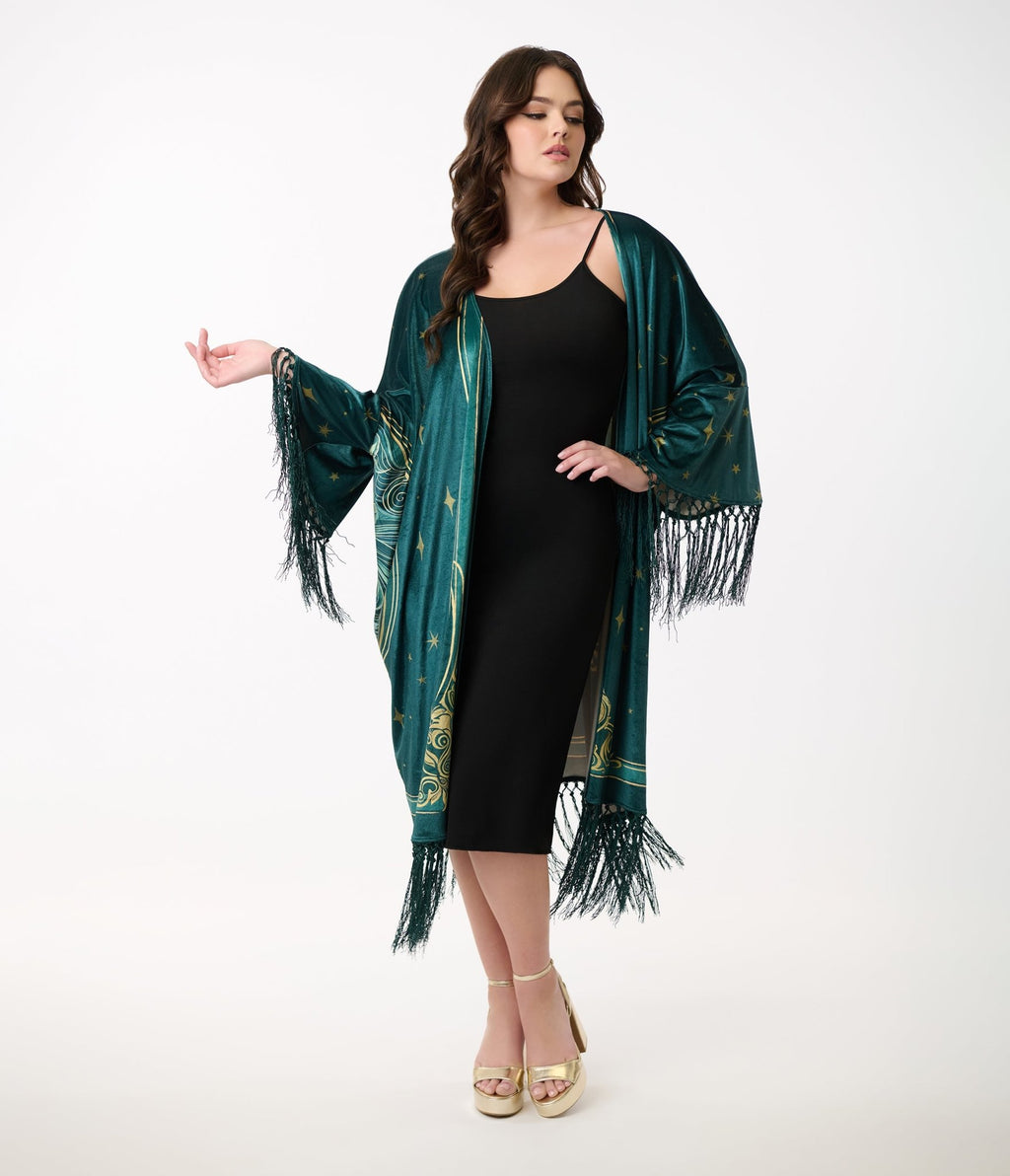 Unique Vintage 1930s Green Art Nouveau Fringe Kimono - Unique Vintage - Womens, TOPS, OUTERWEAR