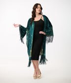 Unique Vintage 1930s Green Art Nouveau Fringe Kimono - Unique Vintage - Womens, TOPS, OUTERWEAR