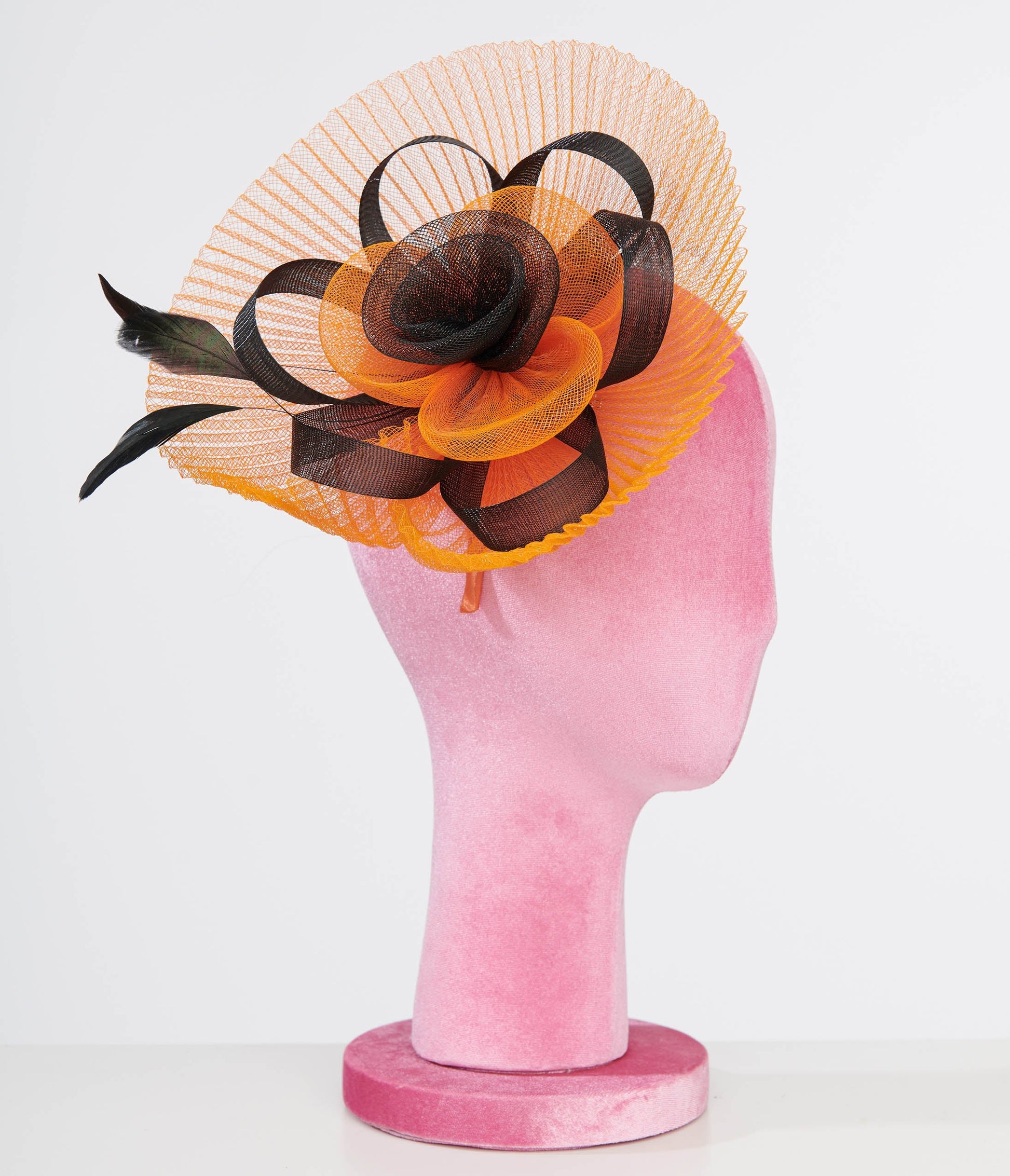 Unique Vintage 1930s Orange & Black Halloween Fascinator - Unique Vintage - Womens, HALLOWEEN, ACCESSORIES