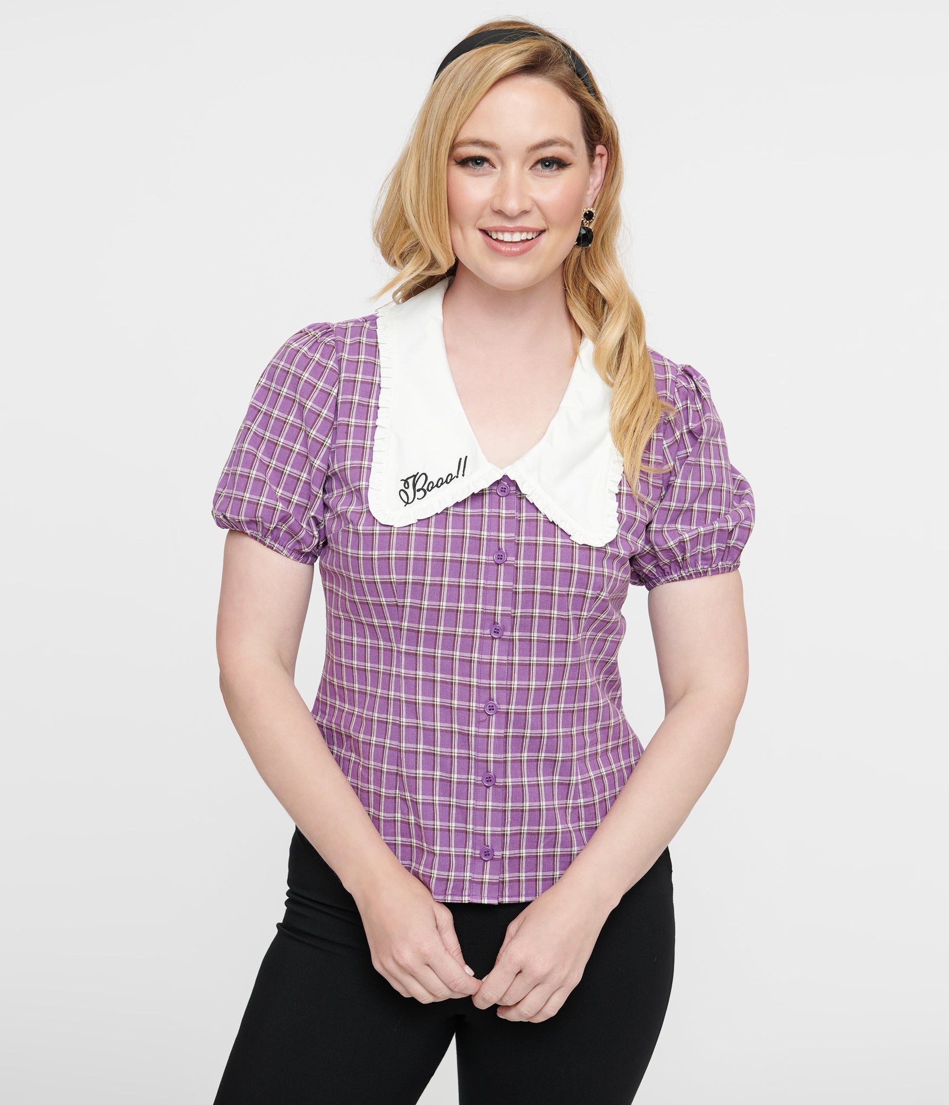 Unique Vintage 1930s Purple Plaid Oversized Collar Blouse Collar Blouse - Unique Vintage - Womens, HALLOWEEN, TOPS