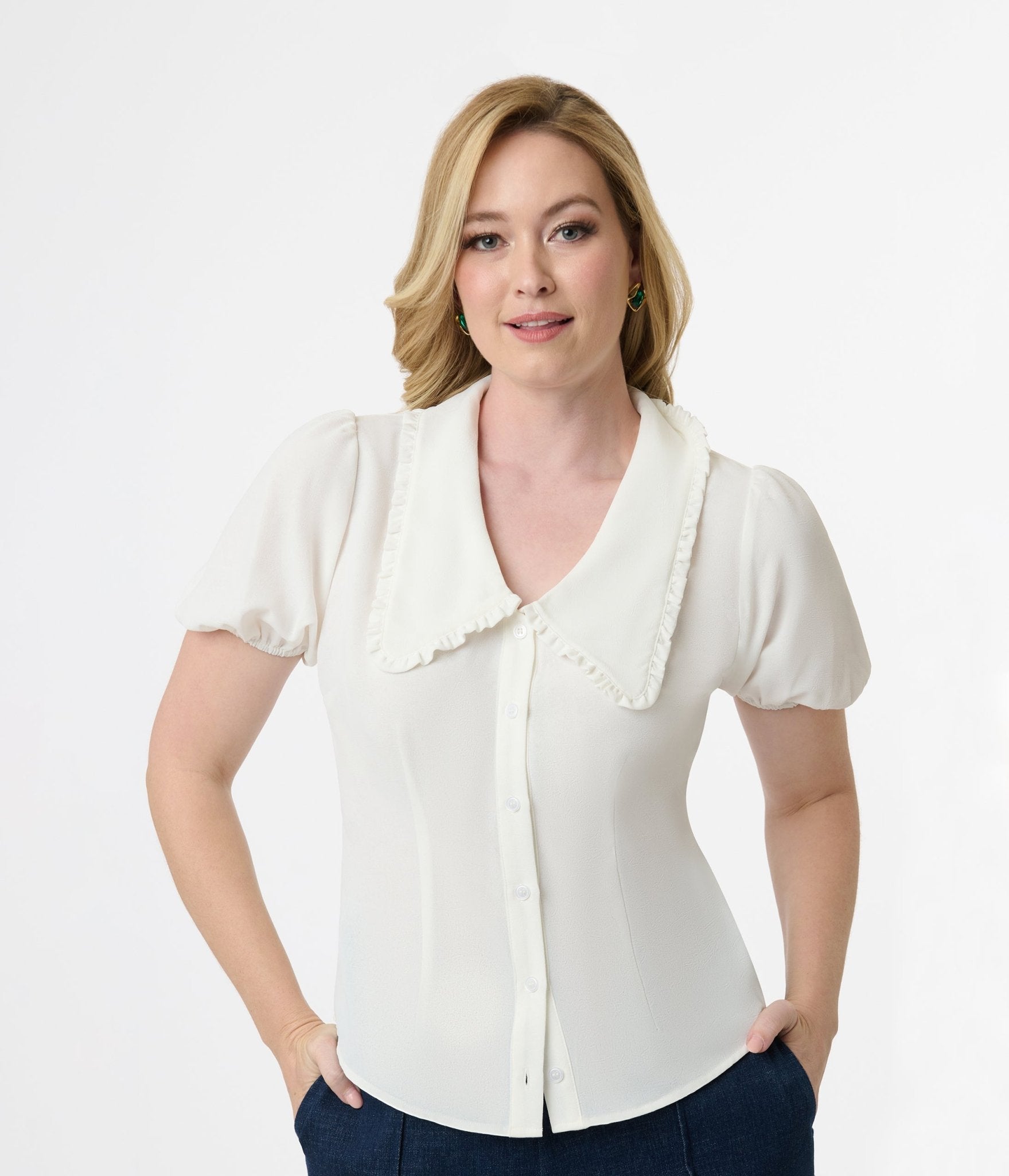 Unique Vintage 1930s White Oversized Collar Blouse - Unique Vintage - Womens, TOPS, WOVEN TOPS