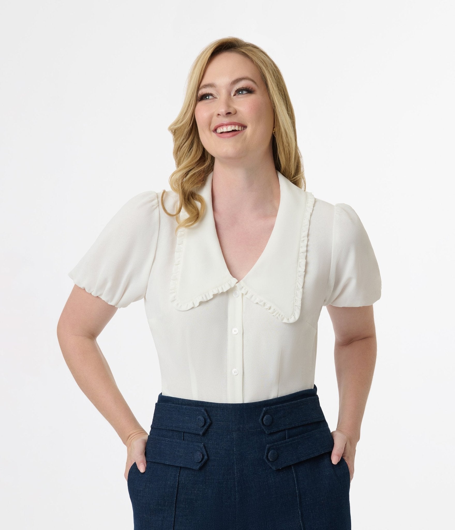 Unique Vintage 1930s White Oversized Collar Blouse - Unique Vintage - Womens, TOPS, WOVEN TOPS