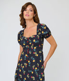 Unique Vintage 1940s Black Floral Midi Dress - Unique Vintage - Womens, DRESSES, MIDI