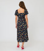 Unique Vintage 1940s Black Floral Midi Dress - Unique Vintage - Womens, DRESSES, MIDI