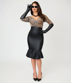 Unique Vintage 1940s Black Leatherette Fishtail Lizette Wiggle Skirt - Unique Vintage - Pencil Skirts