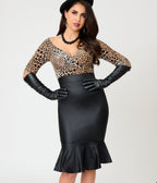 Unique Vintage 1940s Black Leatherette Fishtail Lizette Wiggle Skirt - Unique Vintage - Pencil Skirts