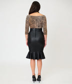 Unique Vintage 1940s Black Leatherette Fishtail Lizette Wiggle Skirt - Unique Vintage - Pencil Skirts