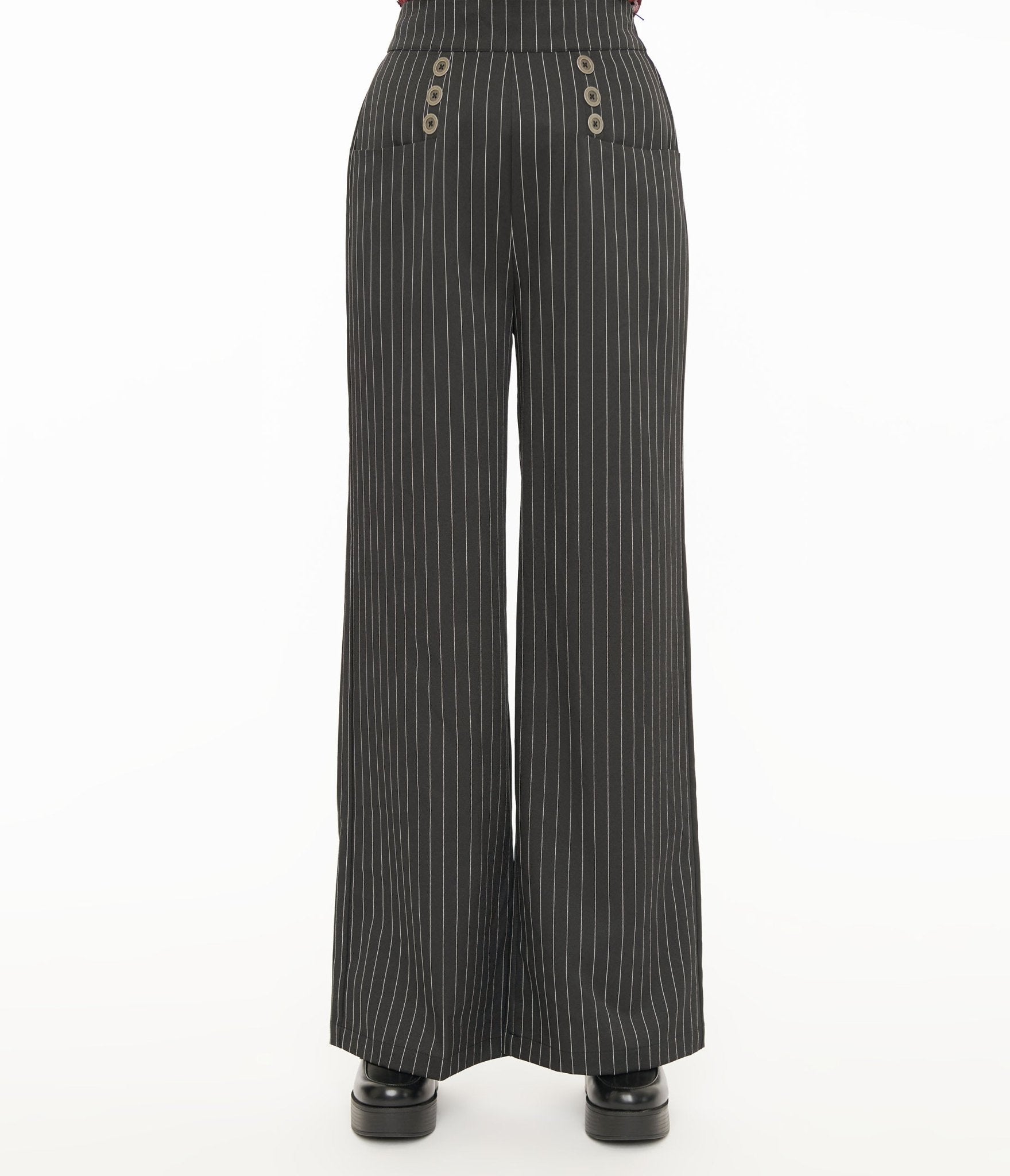 Unique Vintage 1940s Black & White Pin Stripe High Waist Sailor Ginger Pants - Unique Vintage - Womens, BOTTOMS, SKIRTS