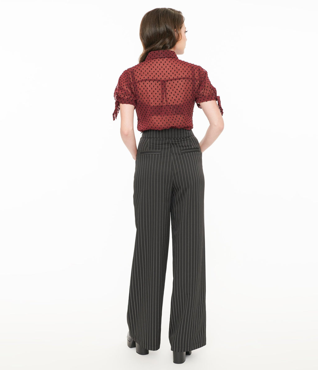 Unique Vintage 1940s Black & White Pin Stripe High Waist Sailor Ginger Pants - Unique Vintage - Womens, BOTTOMS, SKIRTS