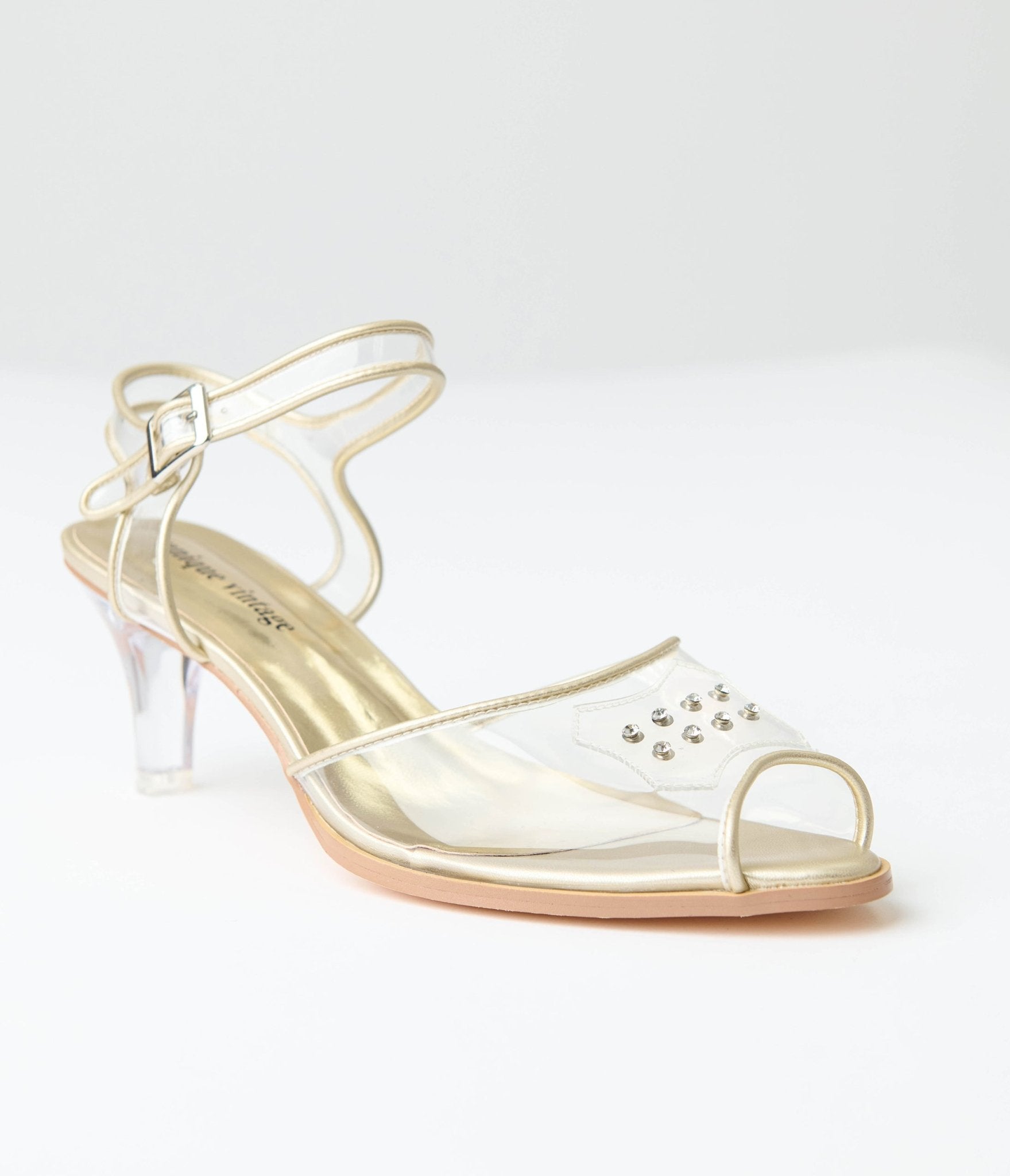 Unique Vintage 1940's Clear Rhinestone Kitten Heels - Unique Vintage - Womens, SHOES, HEELS