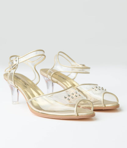 Unique Vintage 1940's Clear Rhinestone Kitten Heels - Unique Vintage - Womens, SHOES, HEELS