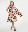Unique Vintage 1940s Cream & Red Rose Print Sash Swing Dress