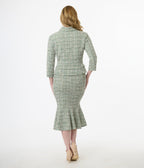 Unique Vintage 1940s Green Plaid Boucle Trumpet Skirt - Unique Vintage - Womens, BOTTOMS, SKIRTS