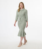 Unique Vintage 1940s Green Plaid Boucle Trumpet Skirt - Unique Vintage - Womens, BOTTOMS, SKIRTS