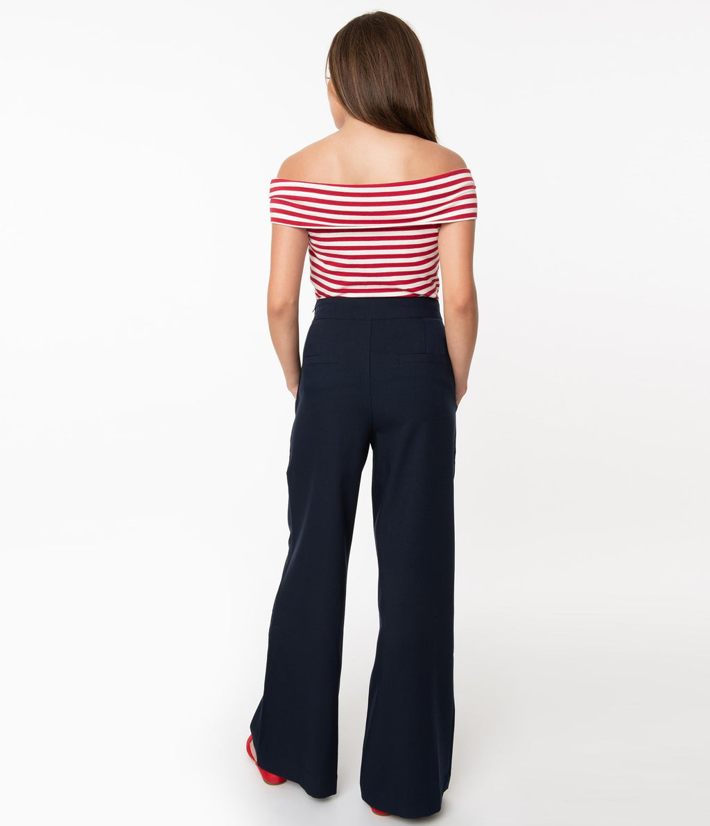 Unique Vintage 1940s Navy Blue High Waist Sailor Ginger Pants - Unique Vintage - Womens, BOTTOMS, PANTS