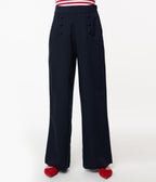 Unique Vintage 1940s Navy Blue High Waist Sailor Ginger Pants - Unique Vintage - Womens, BOTTOMS, PANTS