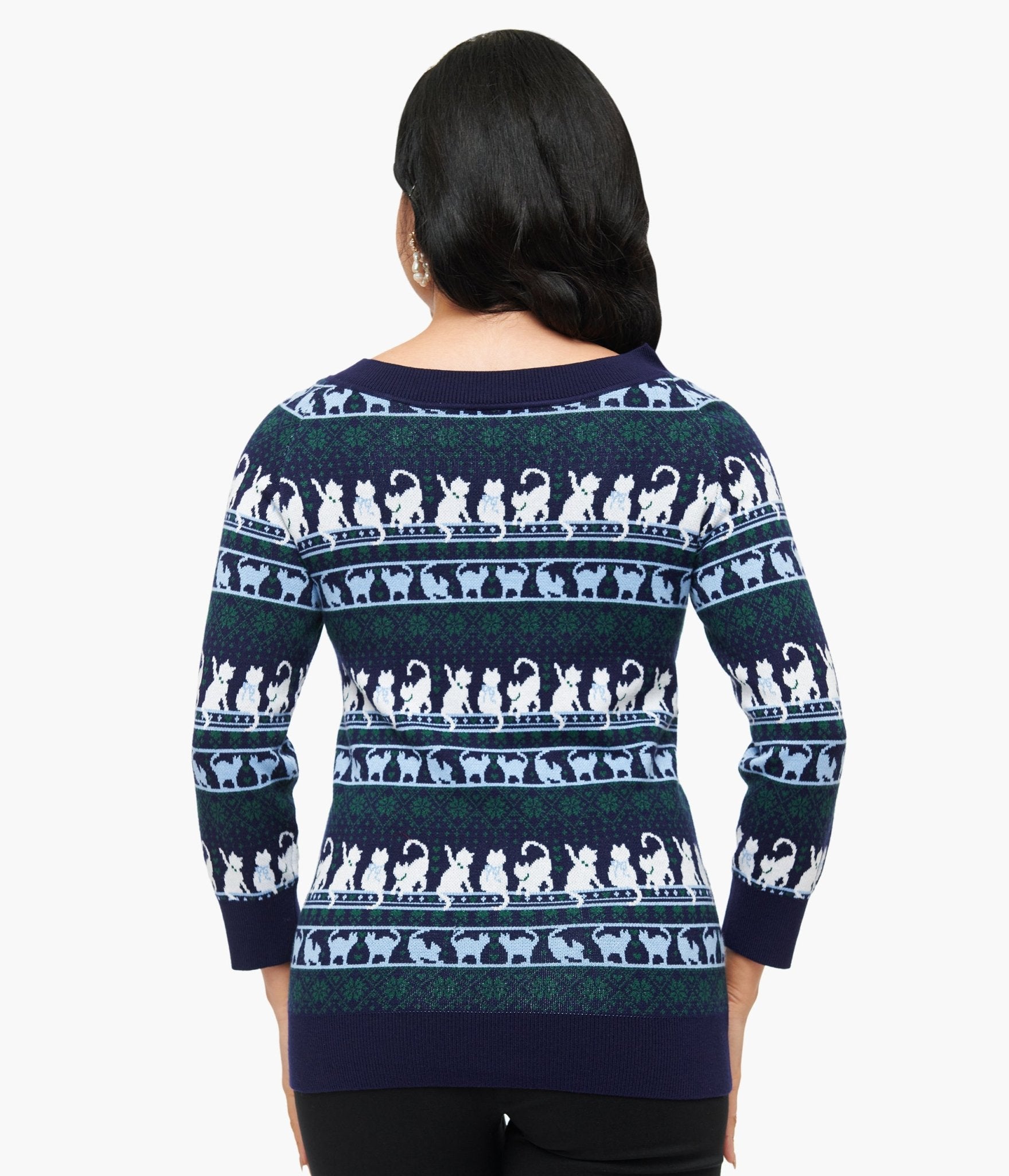 Unique Vintage 1940s Navy & White Cat Pattern Lorelai Sweater - Unique Vintage - Womens, TOPS, SWEATERS