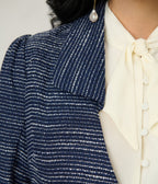 Unique Vintage 1940s Navy & White Tweed Belted Jacket - Unique Vintage - Womens, TOPS, OUTERWEAR