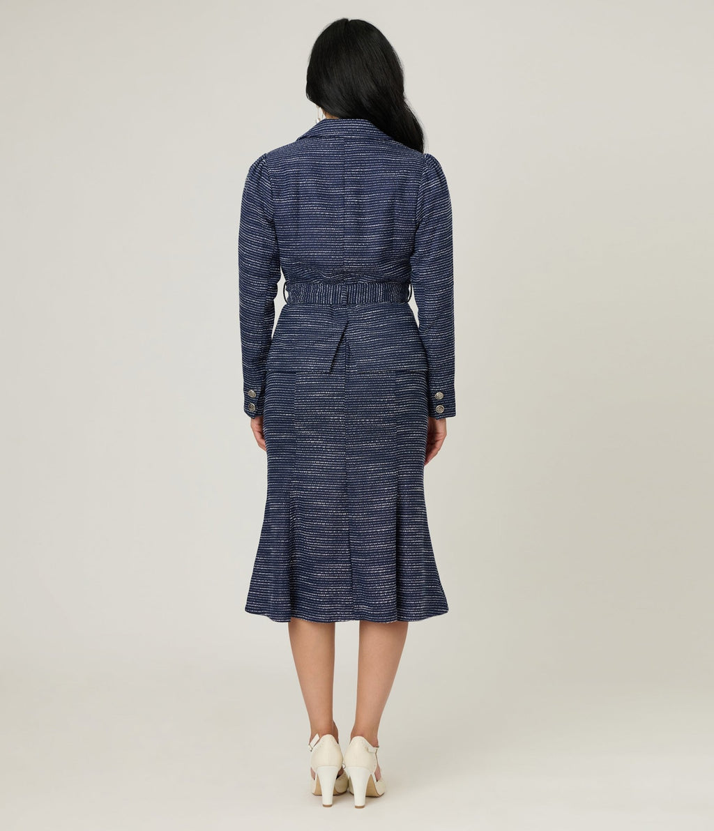 Unique Vintage 1940s Navy & White Tweed Tina Trumpet Skirt - Unique Vintage - Womens, BOTTOMS, SKIRTS