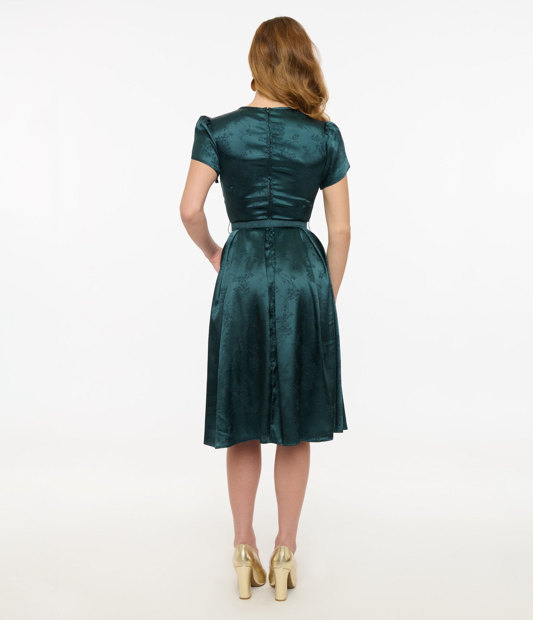 Unique Vintage 1940s Teal Floral Print Dahlia Swing Dress - Unique Vintage - Womens, DRESSES, SWING