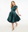 Unique Vintage 1940s Teal Floral Print Dahlia Swing Dress