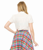 Unique Vintage 1940s White Jacquard Notched Collar Blouse - Unique Vintage - Womens, TOPS, WOVEN TOPS