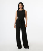Unique Vintage 1950s Black Boat Neck Jumpsuit - Unique Vintage - Womens, BOTTOMS, ROMPERS AND JUMPSUITS