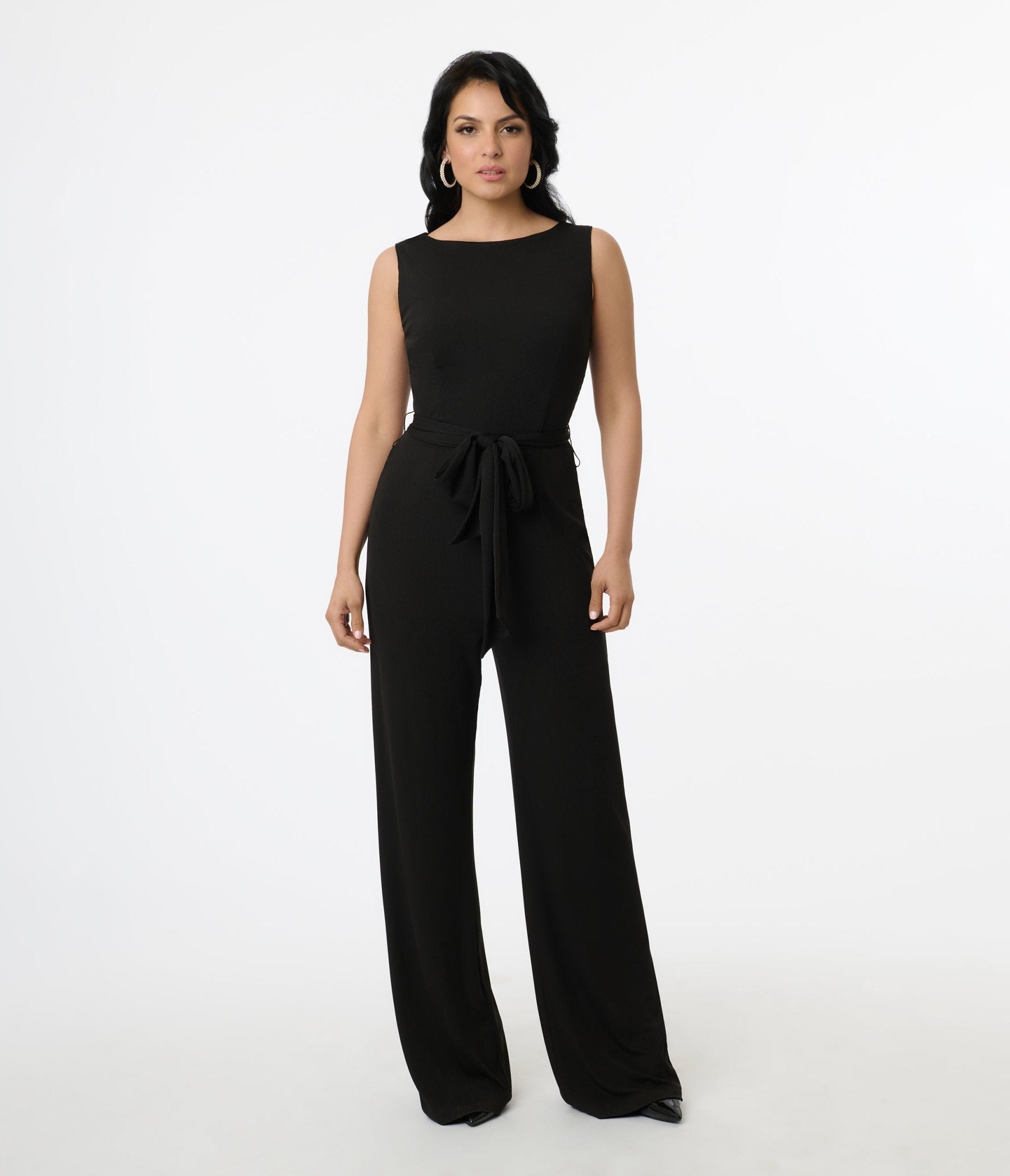 Unique Vintage 1950s Black Boat Neck Jumpsuit - Unique Vintage - Womens, BOTTOMS, ROMPERS AND JUMPSUITS