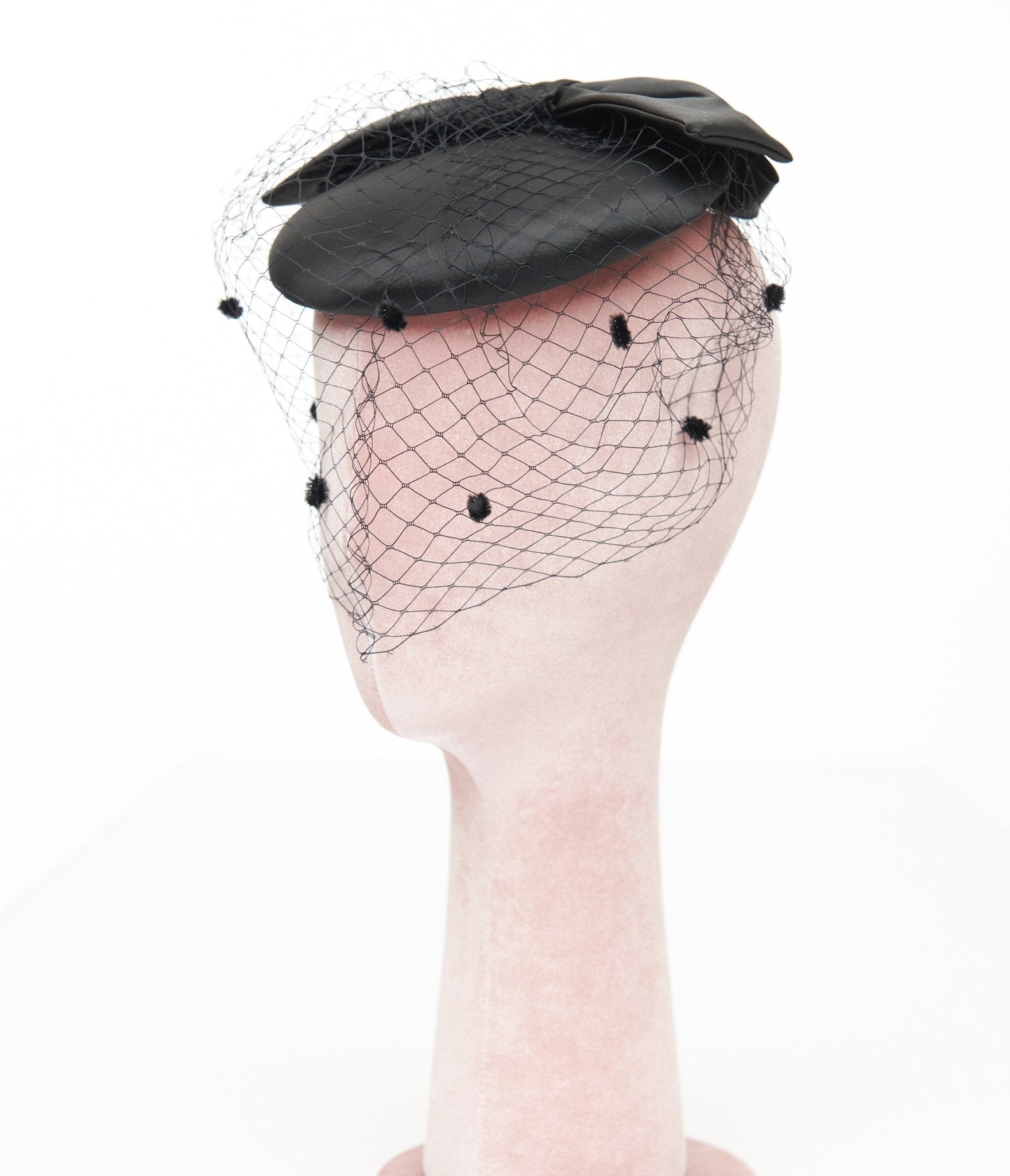 Unique Vintage 1950s Black Bow Pillbox Fascinator Hat - Unique Vintage - Womens, ACCESSORIES, HATS