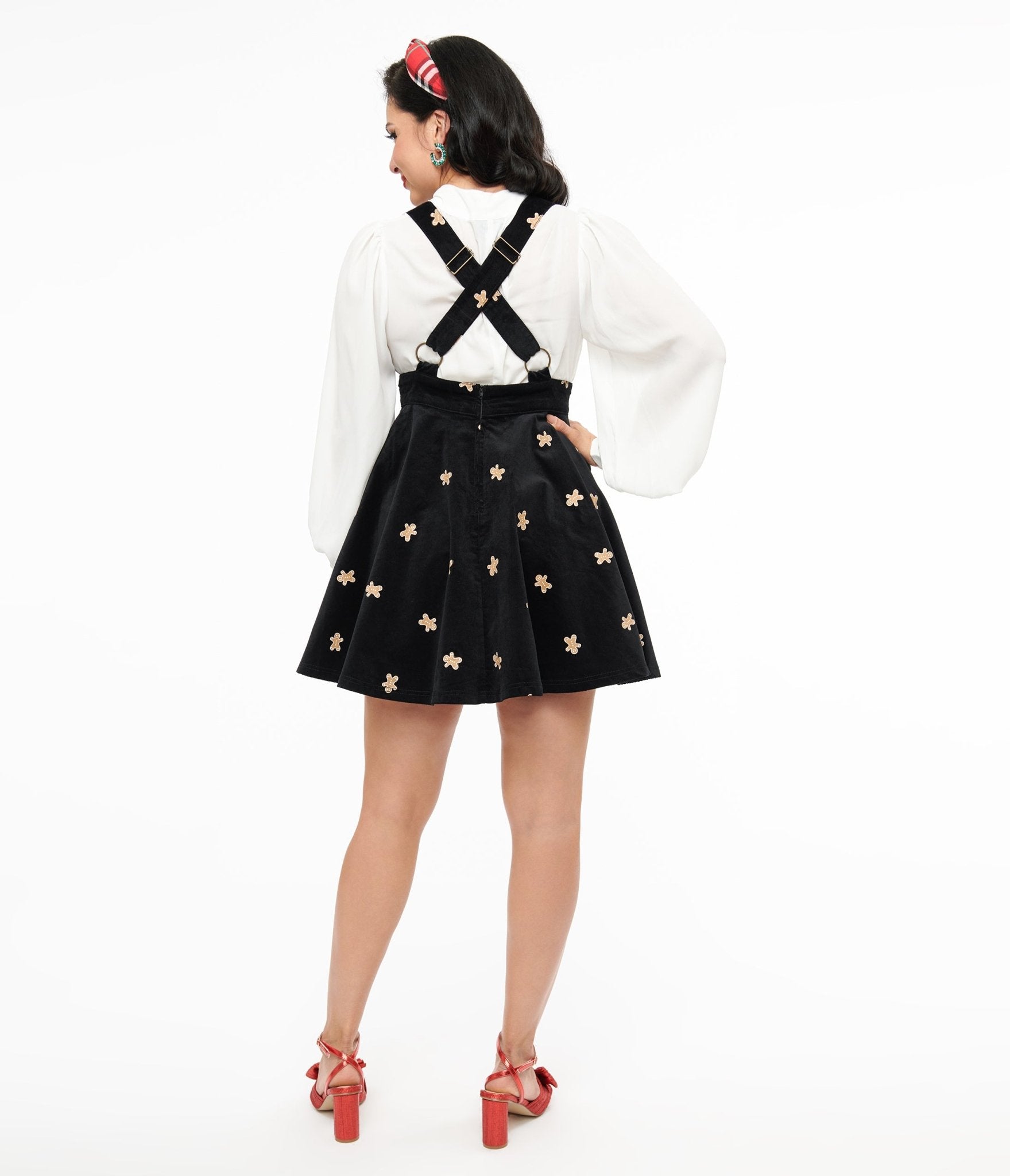 Unique Vintage 1950s Black & Gingerbread Brionne Pinafore Skirt - Unique Vintage - Womens, BOTTOMS, SKIRTS