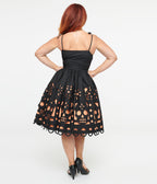 Unique Vintage 1950s Black & Orange Dia De Los Muertos Cutout Bobbie Swing Dress - Unique Vintage - Womens, DRESSES, SWING