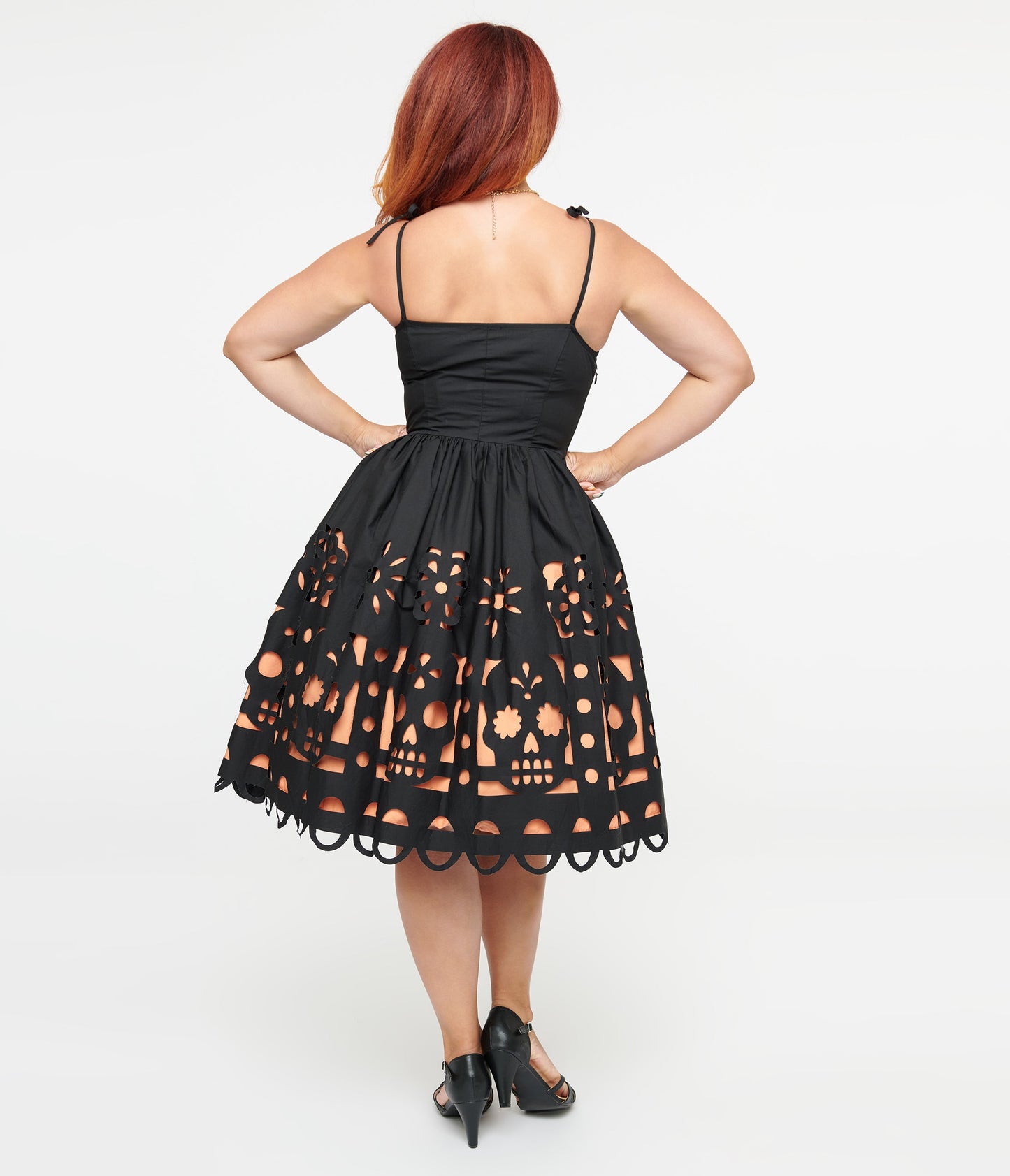Unique Vintage 1950s Black & Orange Dia De Los Muertos Cutout Bobbie Swing Dress - Unique Vintage - Womens, DRESSES, SWING