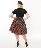 Unique Vintage 1950s Black & Orange Plaid Gellar Swing Skirt - Unique Vintage - Womens, BOTTOMS, SKIRTS