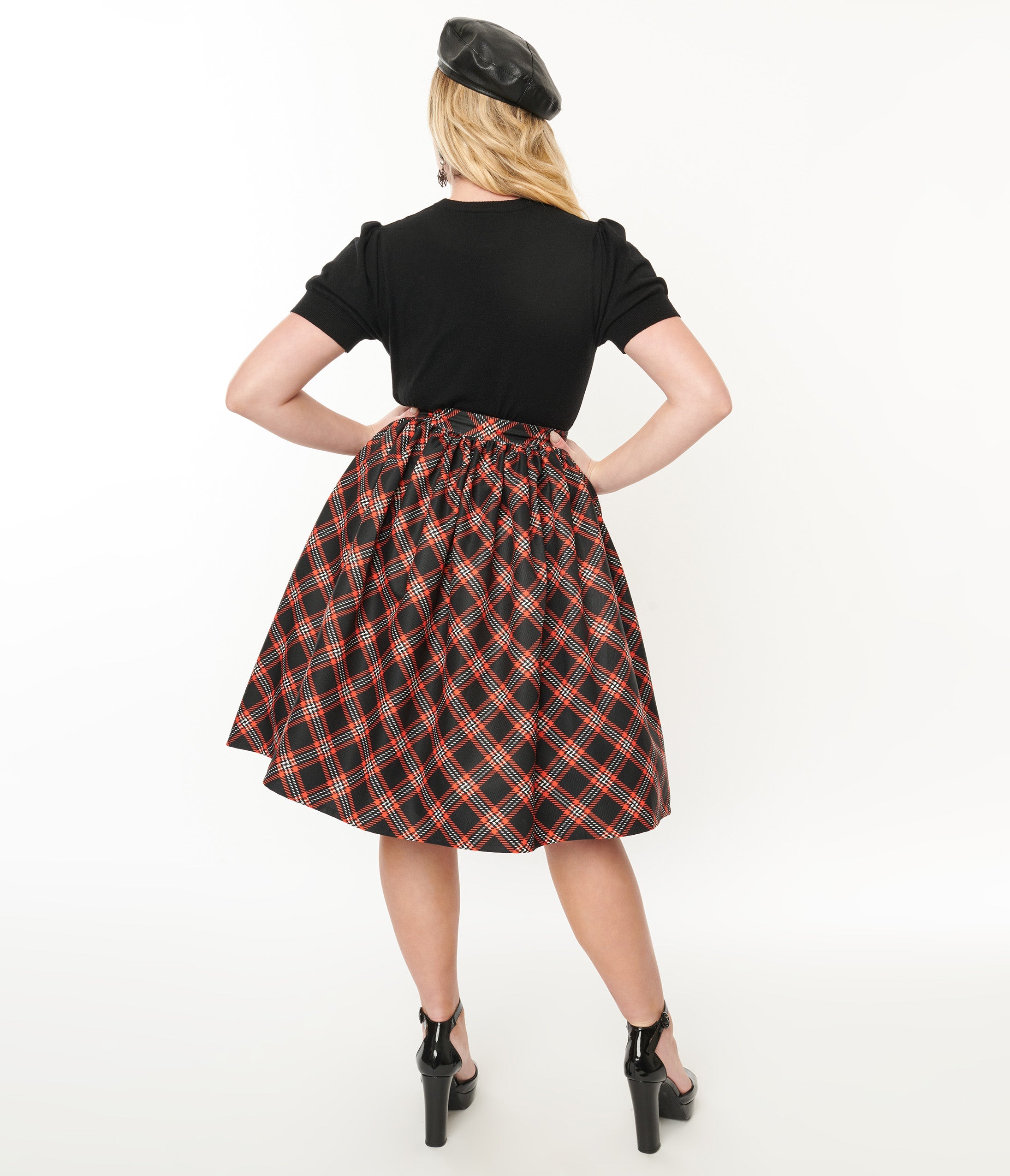 Unique Vintage 1950s Black & Orange Plaid Gellar Swing Skirt - Unique Vintage - Womens, BOTTOMS, SKIRTS