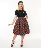 Unique Vintage 1950s Black & Orange Plaid Gellar Swing Skirt - Unique Vintage - Womens, BOTTOMS, SKIRTS