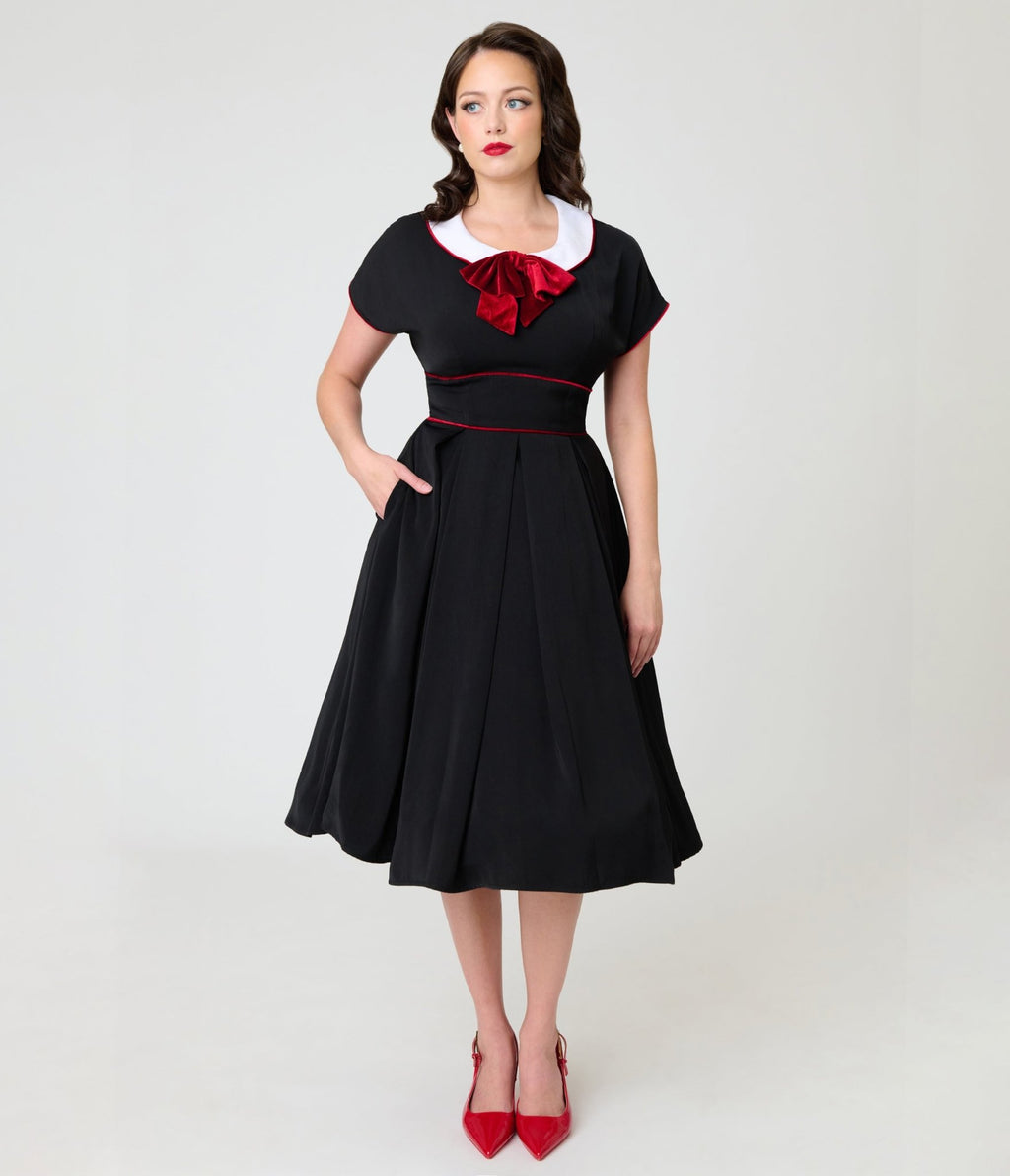 Unique Vintage 1950s Black & Red Cheryl Swing Dress - Unique Vintage -