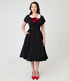 Unique Vintage 1950s Black & Red Cheryl Swing Dress - Unique Vintage -