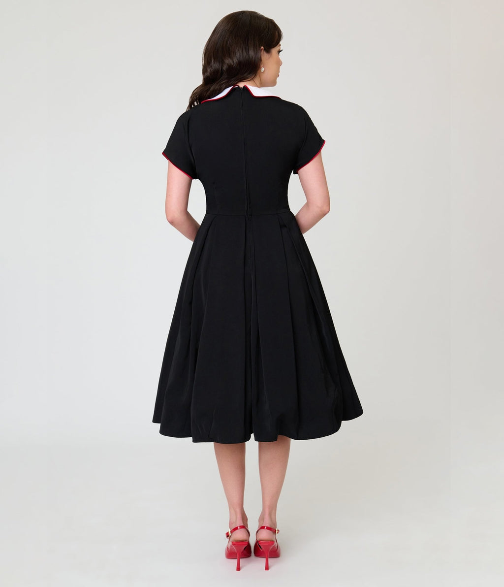 Unique Vintage 1950s Black & Red Cheryl Swing Dress - Unique Vintage -
