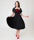 Unique Vintage 1950s Black & Red Cheryl Swing Dress - Unique Vintage -